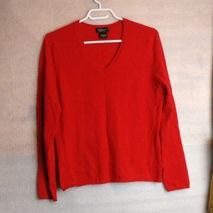 RED V-NECK PURE CASHMERE LONGSLEEVE SWEATER L with measurement